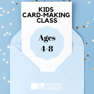 blue envelope with white card - includes words Kids Card-making class, ages 4-8