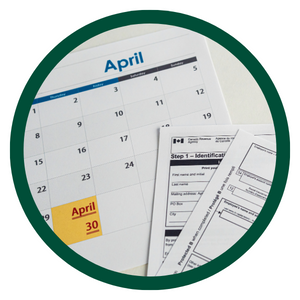 calendar with April 30 marked and CRA tax forms