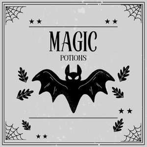 bat with spider webs under the words Magic Potions