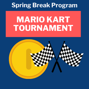 Gold circle with checkered flags under the words Mario Kart Tournament